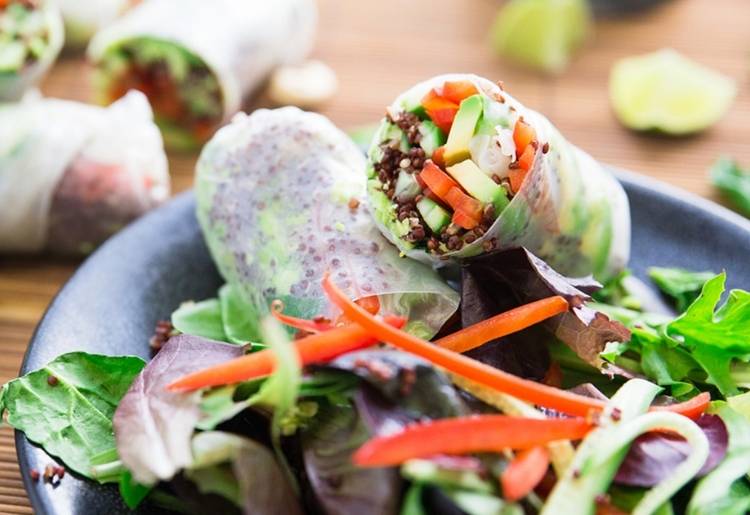 Summer Rolls with Minted Edamame and Cashew Sauce